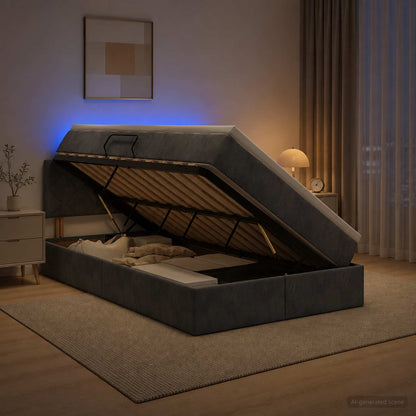 LED Opslagbed met Matras Donkergrijs 120 x 200 cm Fluweel