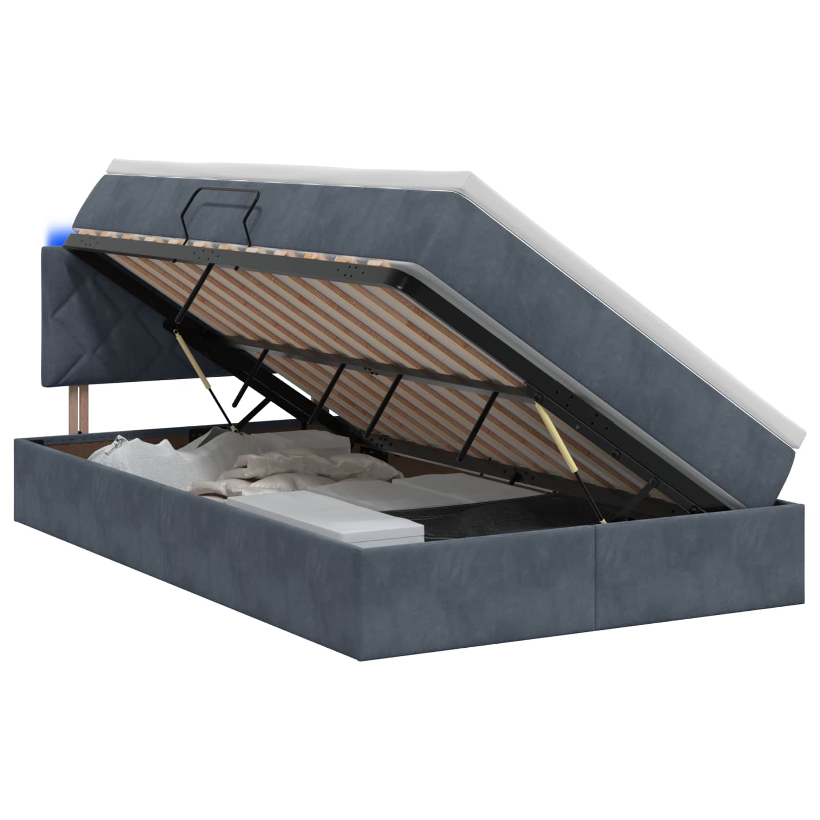 LED Opslagbed met Matras Donkergrijs 120 x 200 cm Fluweel