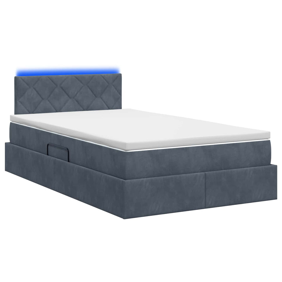LED Opslagbed met Matras Donkergrijs 120 x 200 cm Fluweel