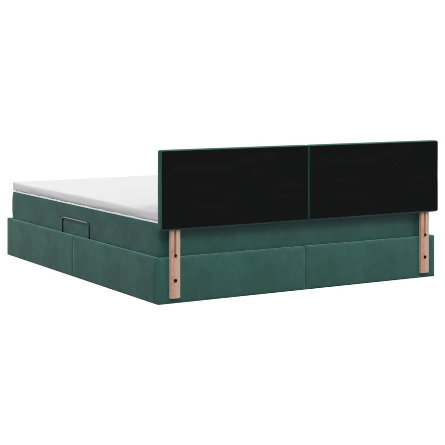 LED Opslagbed met Matras Donkergroen 140 x 200 cm Fluweel