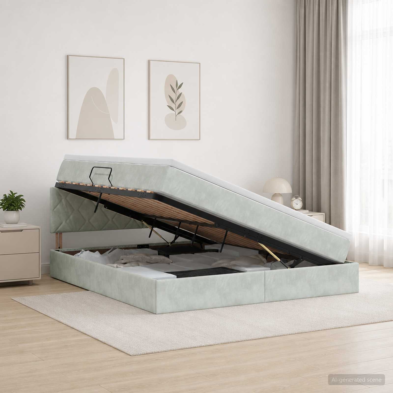 Opslag bed met hoofdeinde Lichtgrijs 160 x 200 cm Fluweel