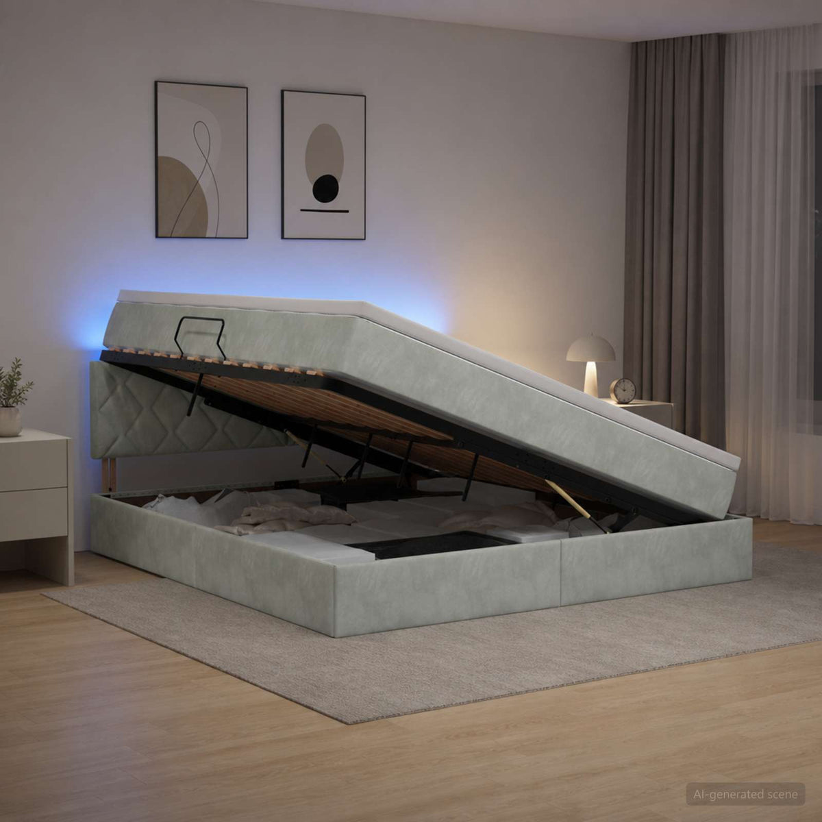 LED Opslagbed met Matras Lichtgrijs 160 x 200 cm Fluweel