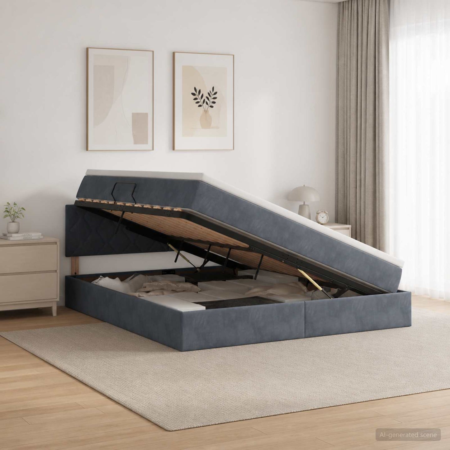 LED Opslagbed met Matras Donkergrijs 180 x 200 cm Fluweel