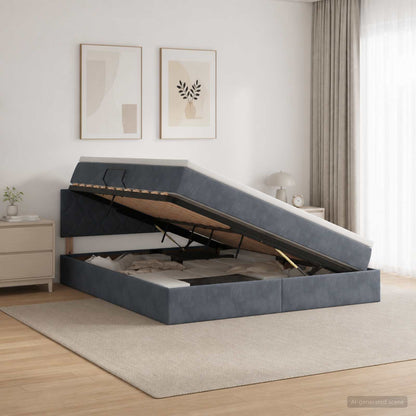 LED Opslagbed met Matras Donkergrijs 180 x 200 cm Fluweel