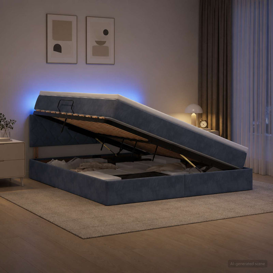 LED Opslagbed met Matras Donkergrijs 180 x 200 cm Fluweel