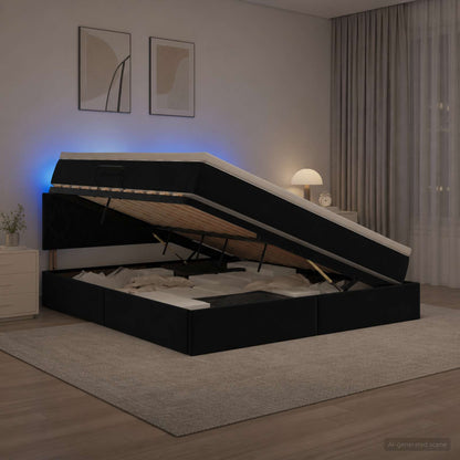 LED Opslagbed met Matras Zwart 160 x 200 cm Fluweel