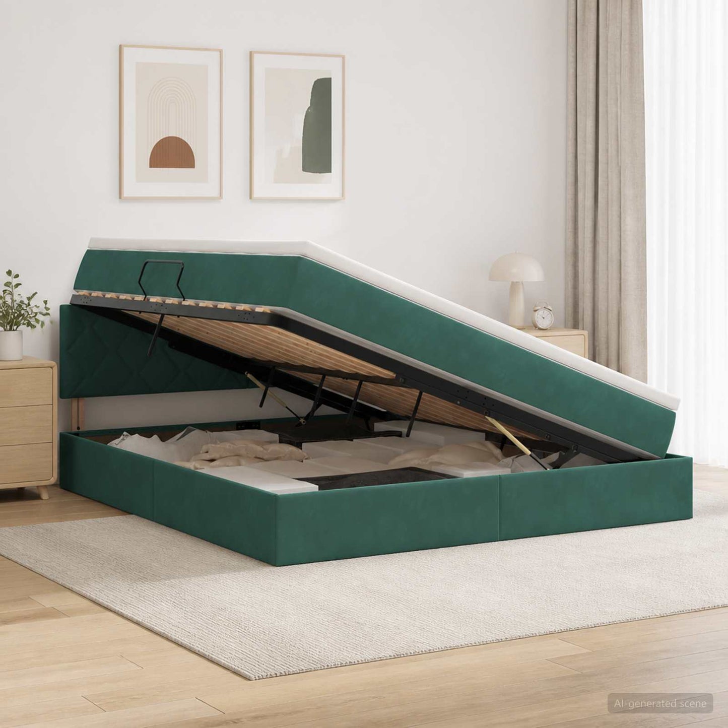 LED Opslagbed met Matras Donkergroen 180 x 200 cm Fluweel