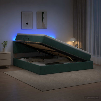 LED Opslagbed met Matras Donkergroen 160 x 200 cm Fluweel