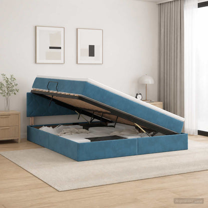 Opslag bed met hoofdeinde Donkerblauw 160 x 200 cm Fluweel