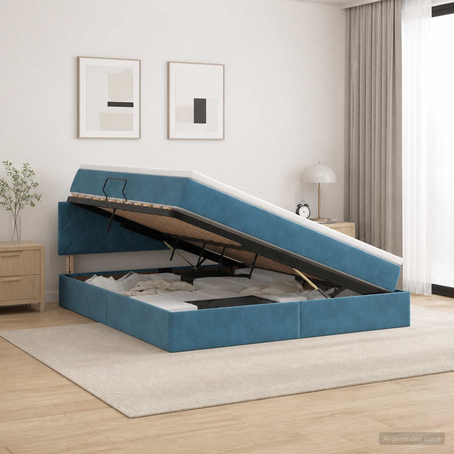 Opslag bed met hoofdeinde Donkerblauw 160 x 200 cm Fluweel