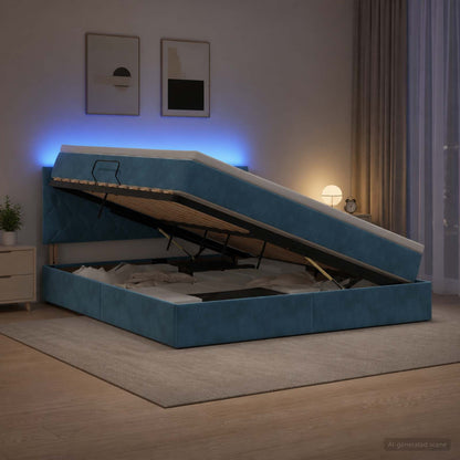 LED Opslagbed met Matras Donkerblauw 160 x 200 cm Fluweel
