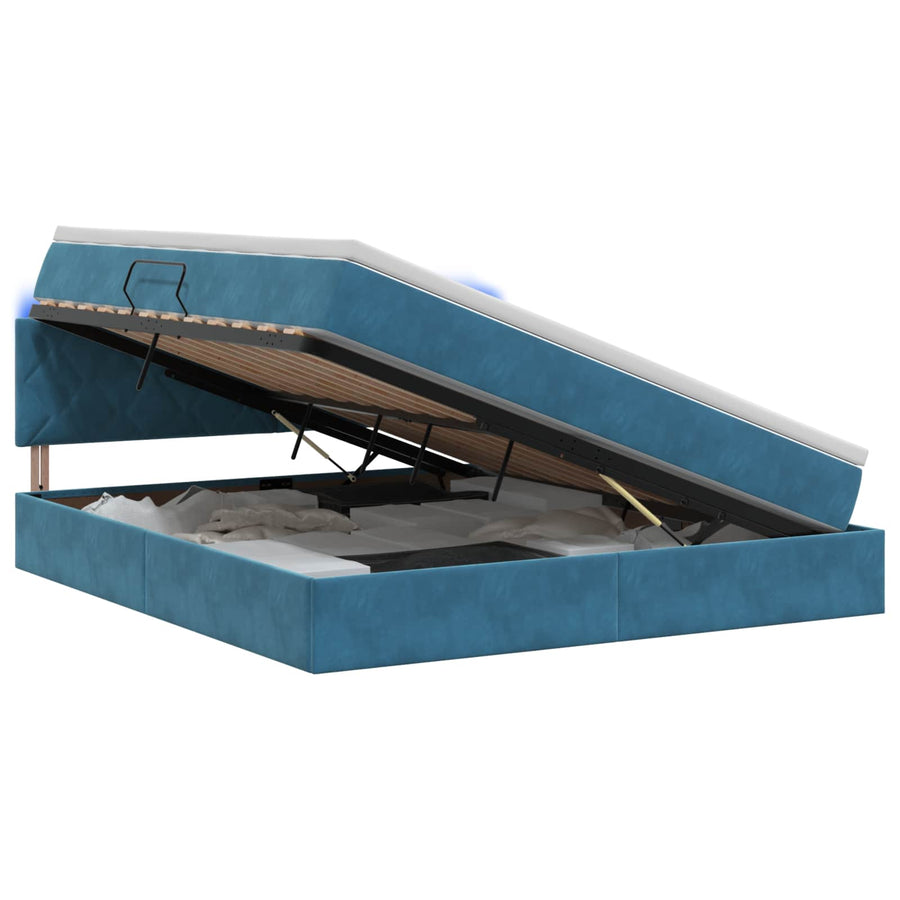 LED Opslagbed met Matras Donkerblauw 180 x 200 cm Fluweel