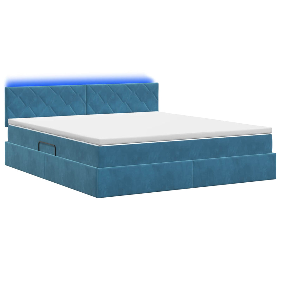 LED Opslagbed met Matras Donkerblauw 180 x 200 cm Fluweel