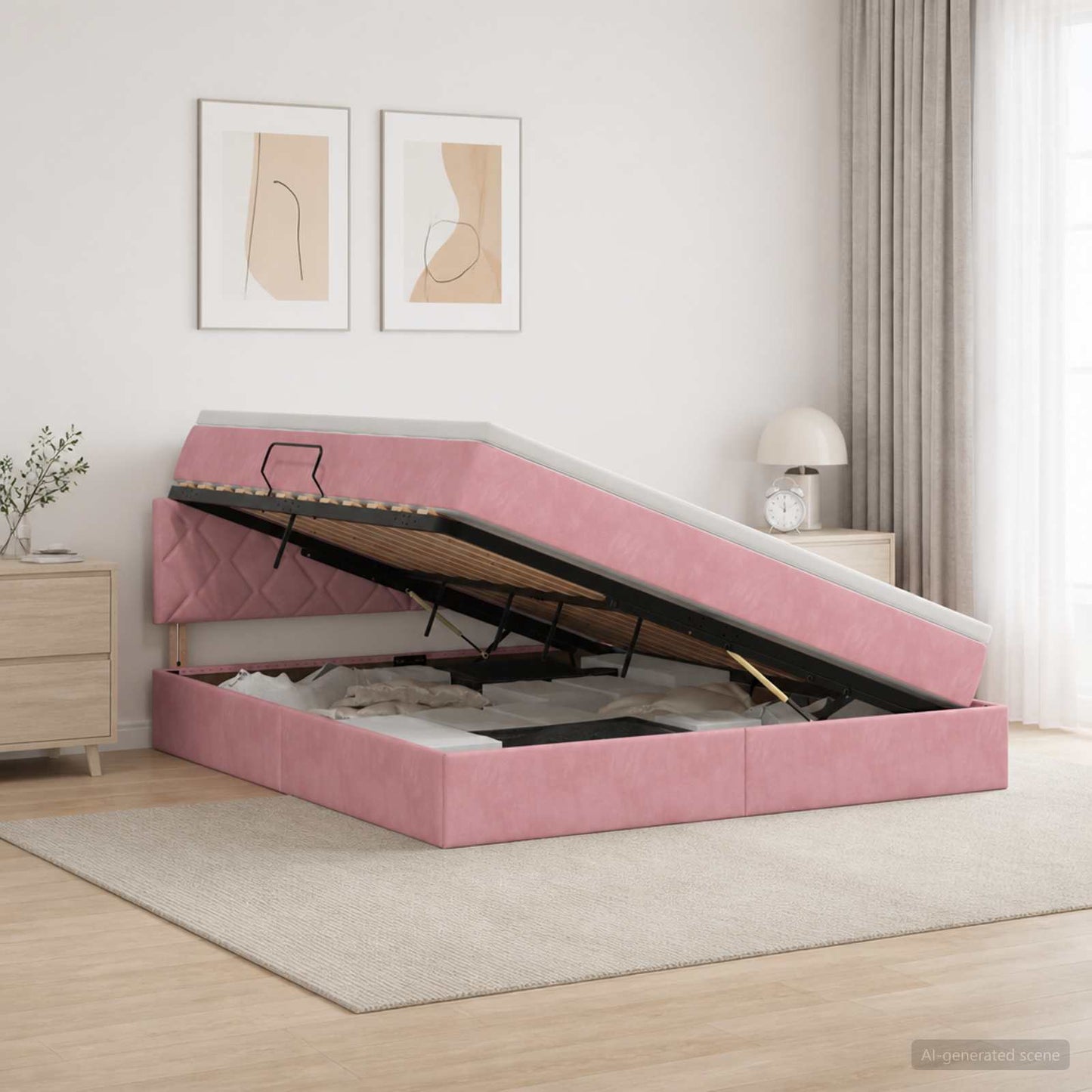 Opslag bed met hoofdeinde Roze 140 x 200 cm Fluweel