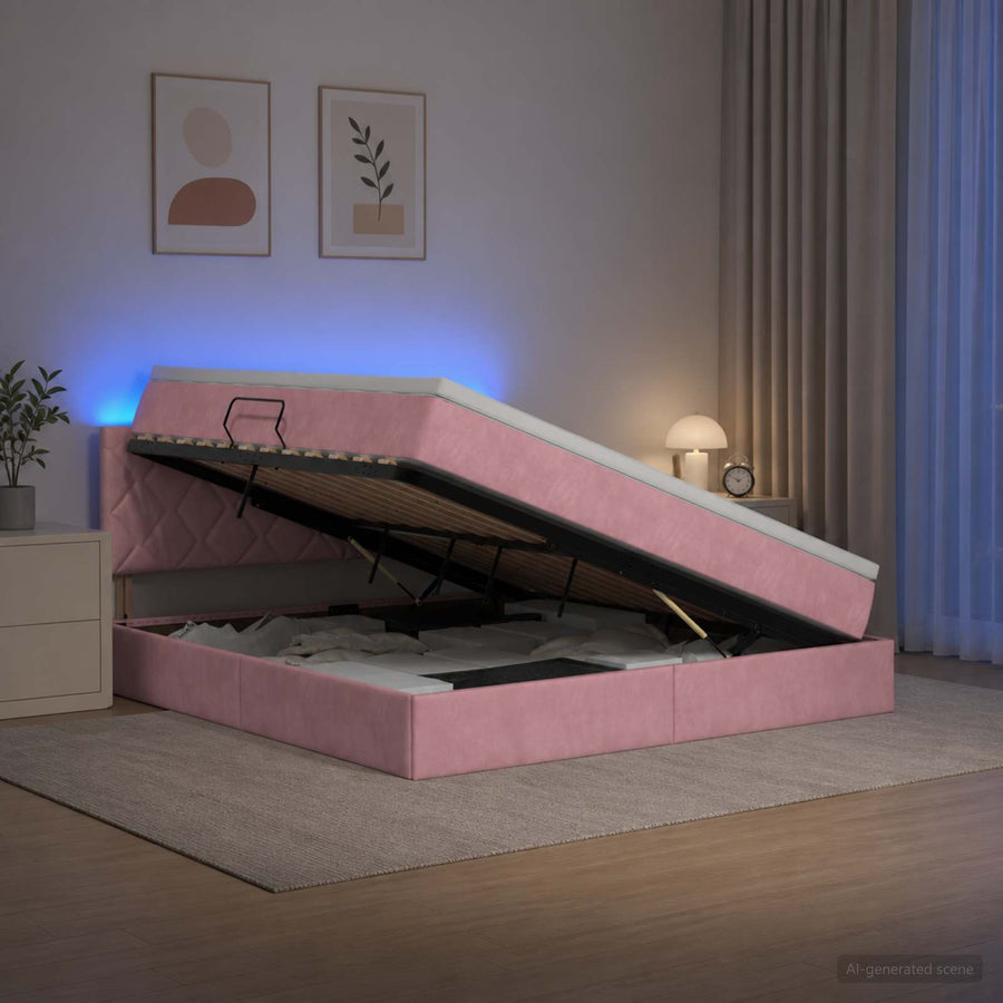 LED Opslagbed met Matras Roze 140 x 200 cm Fluweel