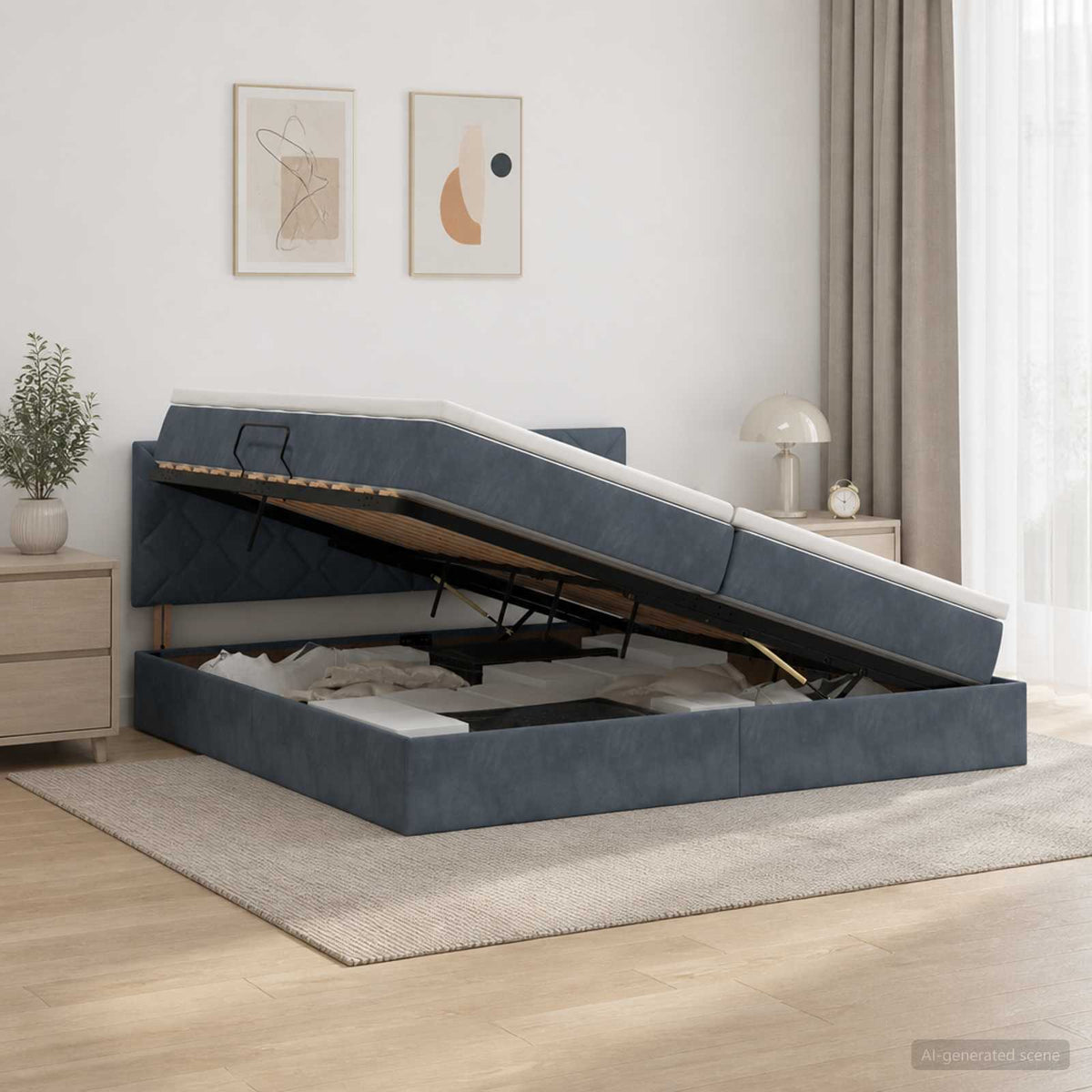 Opslag bed met hoofdeinde Donkergrijs 200 x 200 cm Fluweel
