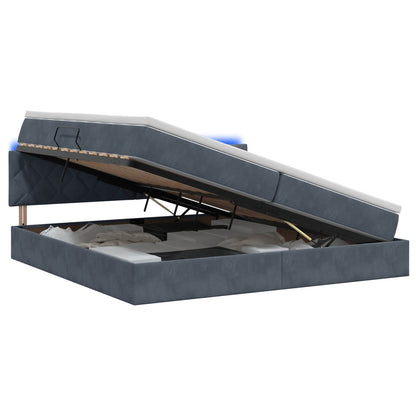 LED Opslagbed met Matras Donkergrijs 200 x 200 cm Fluweel
