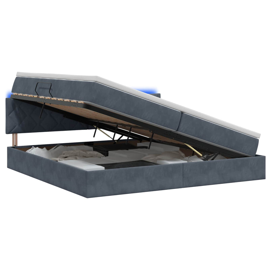 LED Opslagbed met Matras Donkergrijs 200 x 200 cm Fluweel