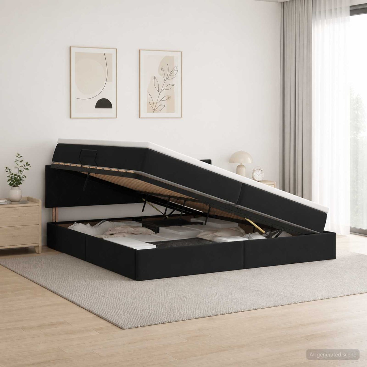LED Opslagbed met Matras Zwart 200 x 200 cm Fluweel