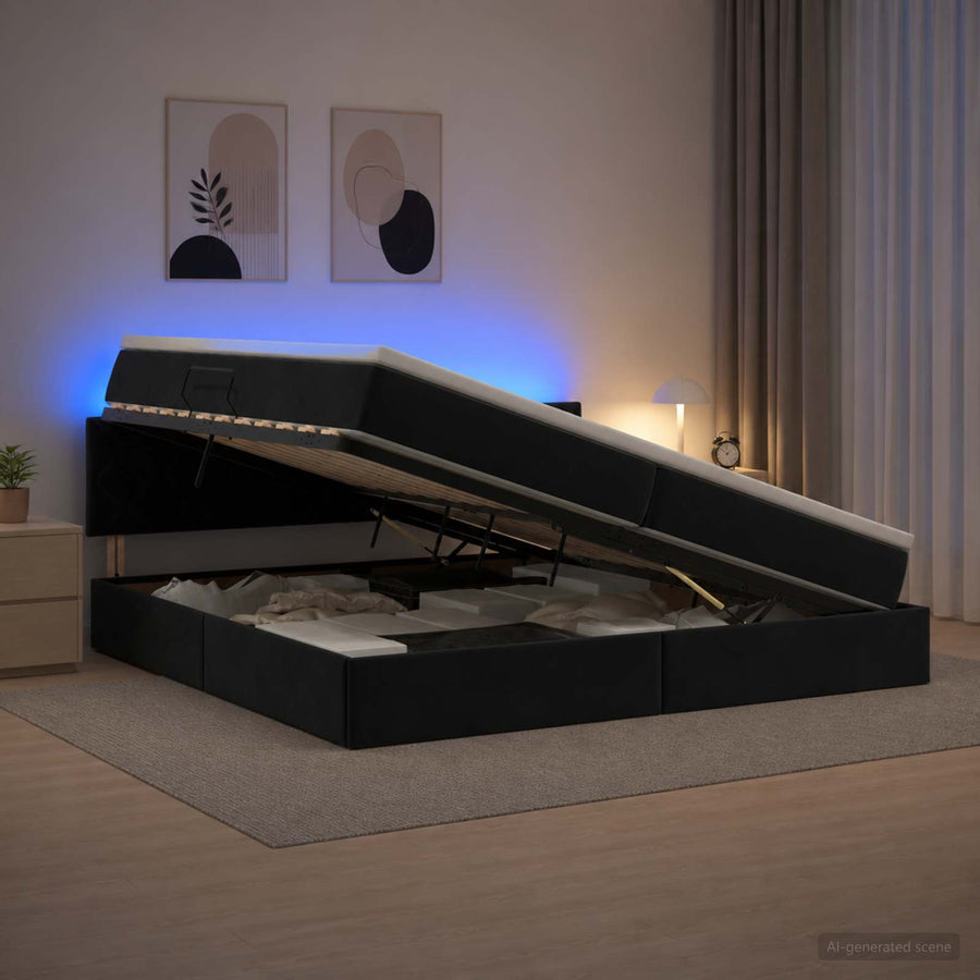 LED Opslagbed met Matras Zwart 200 x 200 cm Fluweel