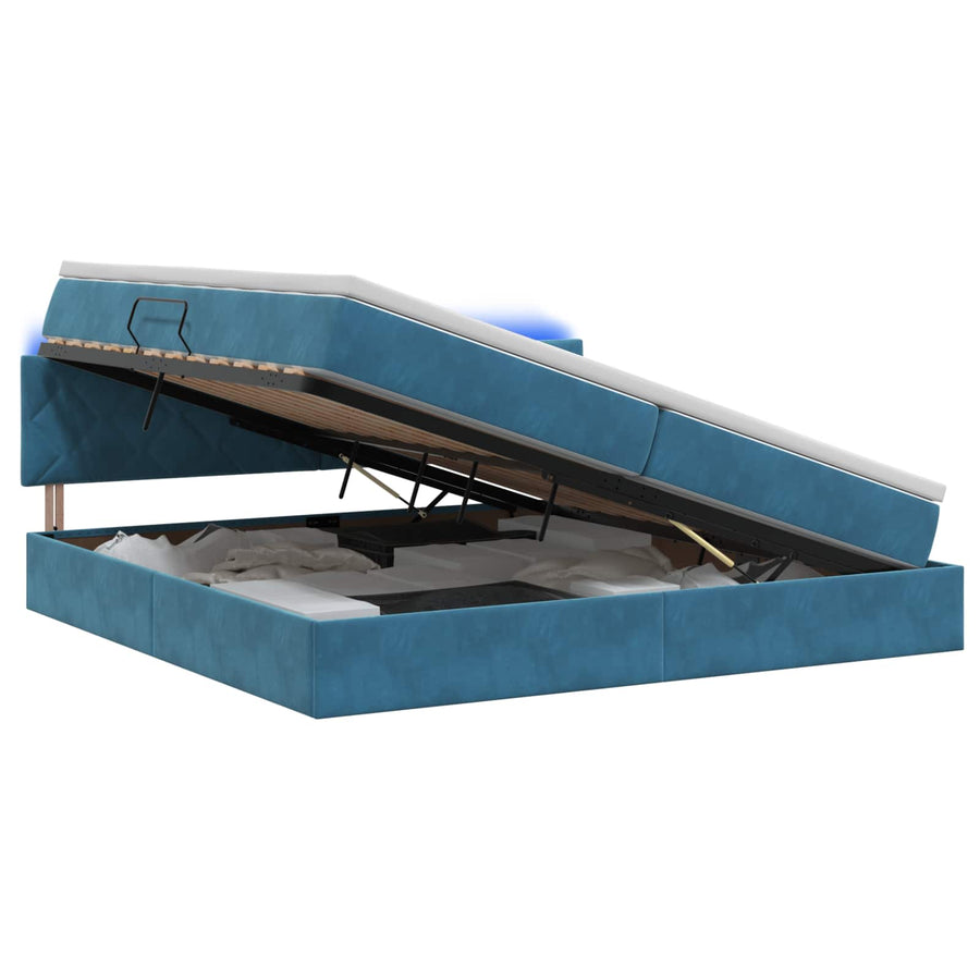 LED Opslagbed met Matras Donkerblauw 200 x 200 cm Fluweel