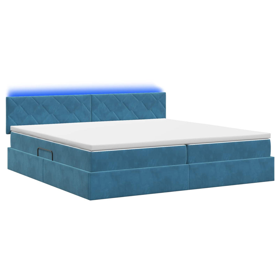 LED Opslagbed met Matras Donkerblauw 200 x 200 cm Fluweel