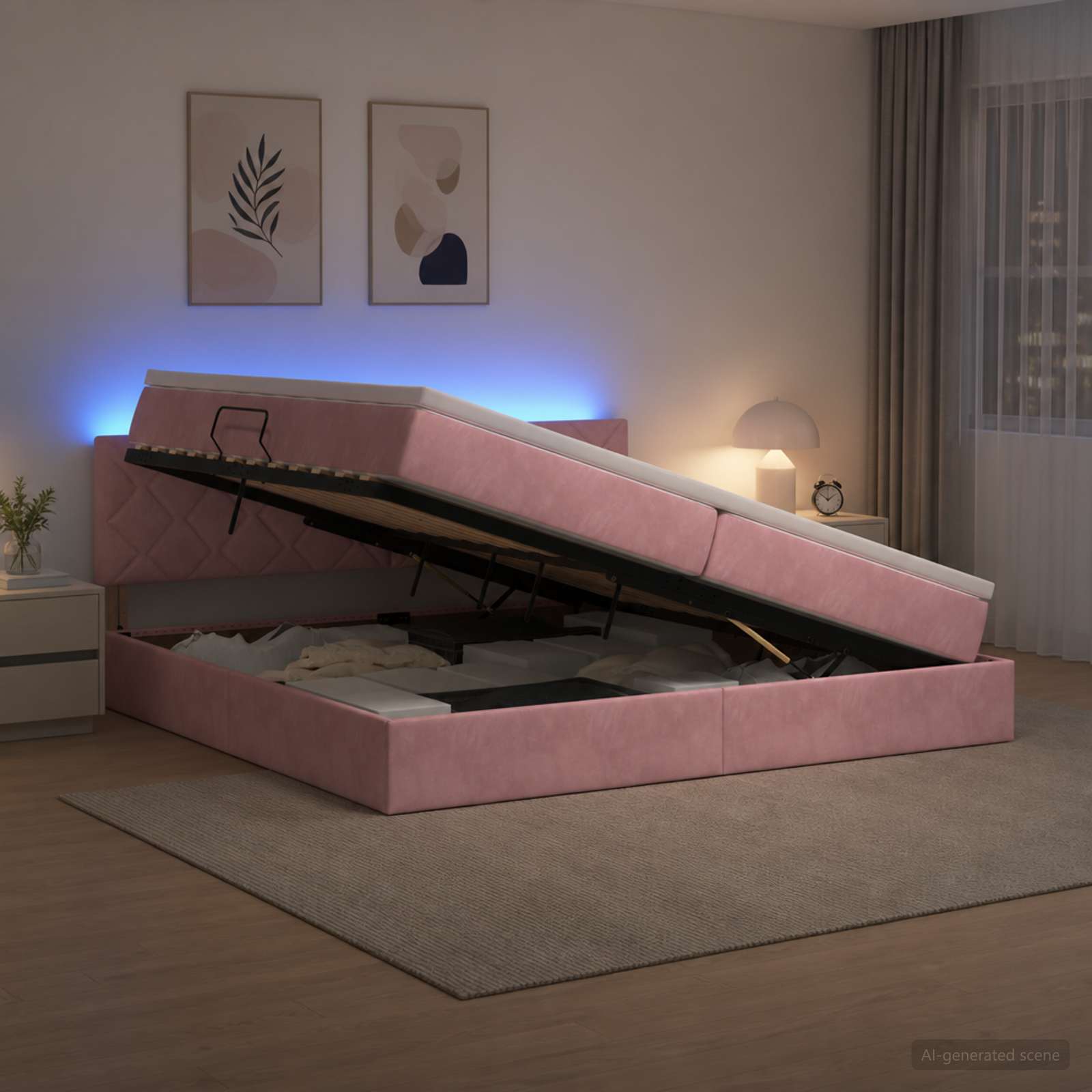 LED Opslagbed met Matras Roze 200 x 200 cm Fluweel
