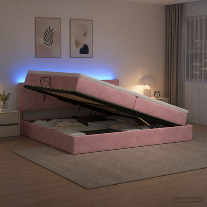 LED Opslagbed met Matras Roze 200 x 200 cm Fluweel