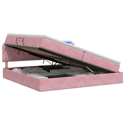LED Opslagbed met Matras Roze 200 x 200 cm Fluweel