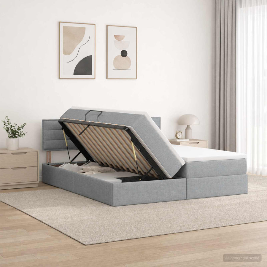 Opslag bed met hoofdeinde 2 st Lichtgrijs Nep Leer