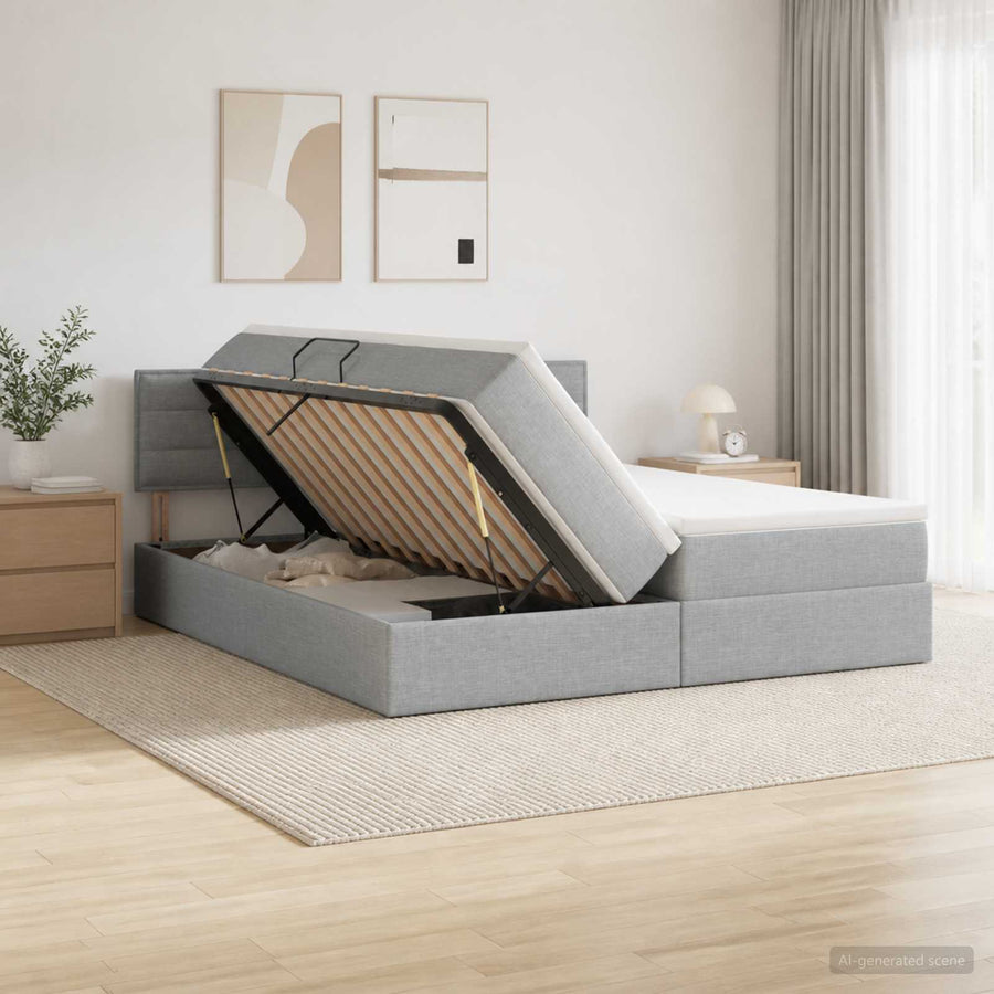 Opslag bed met hoofdeinde 2 st Lichtgrijs Nep Leer