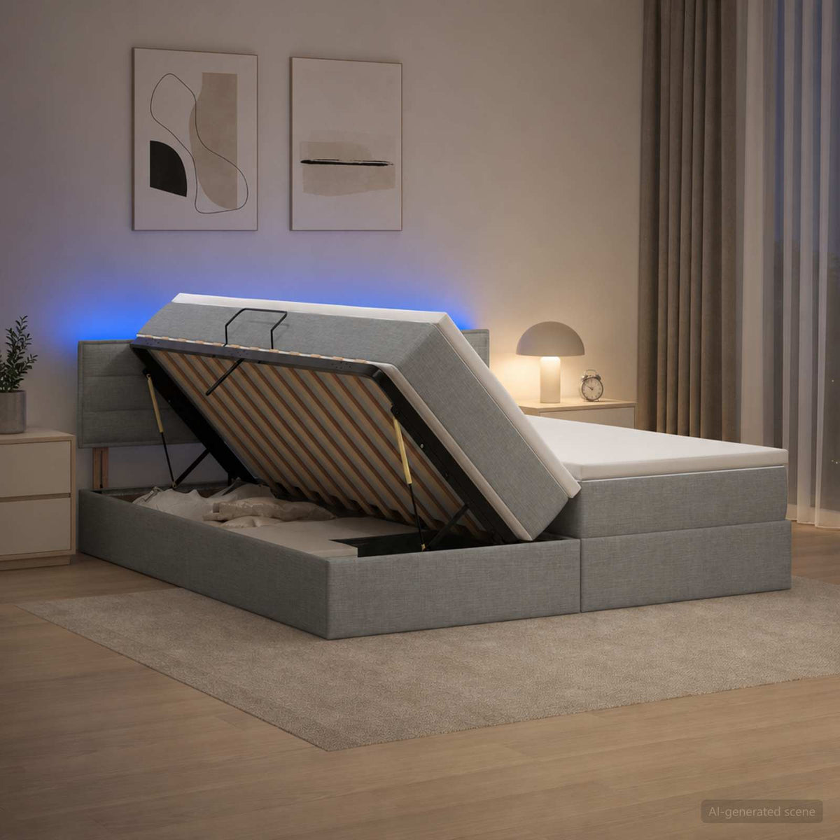 LED Opslagbed met Matras Lichtgrijs 180 x 200 cm Stof