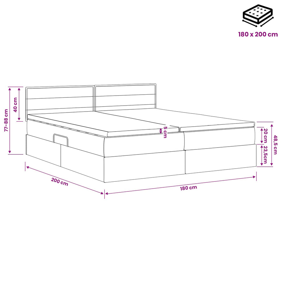 LED Opslagbed met Matras Zwart 180 x 200 cm Stof