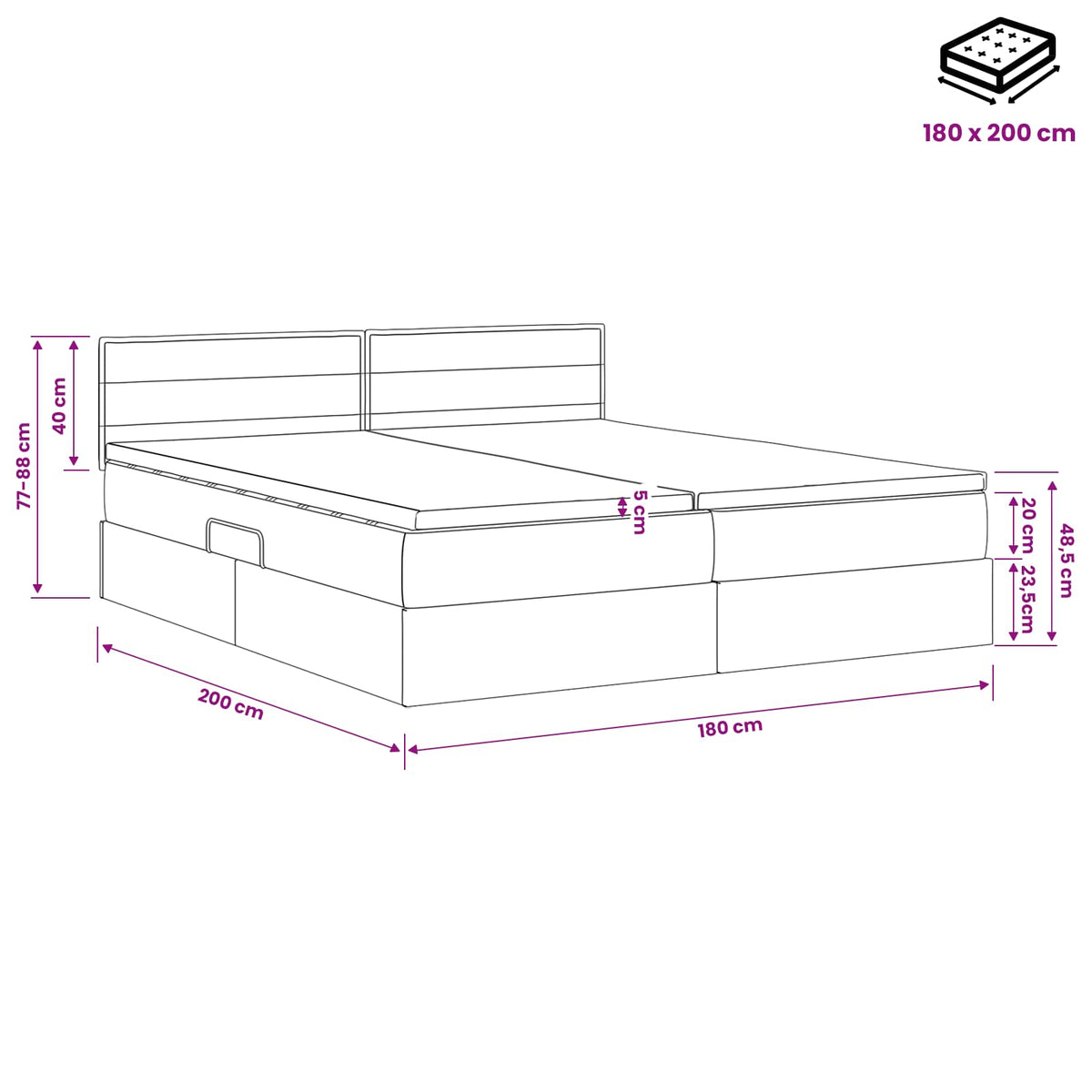 LED Opslagbed met Matras Taupe 180 x 200 cm Stof