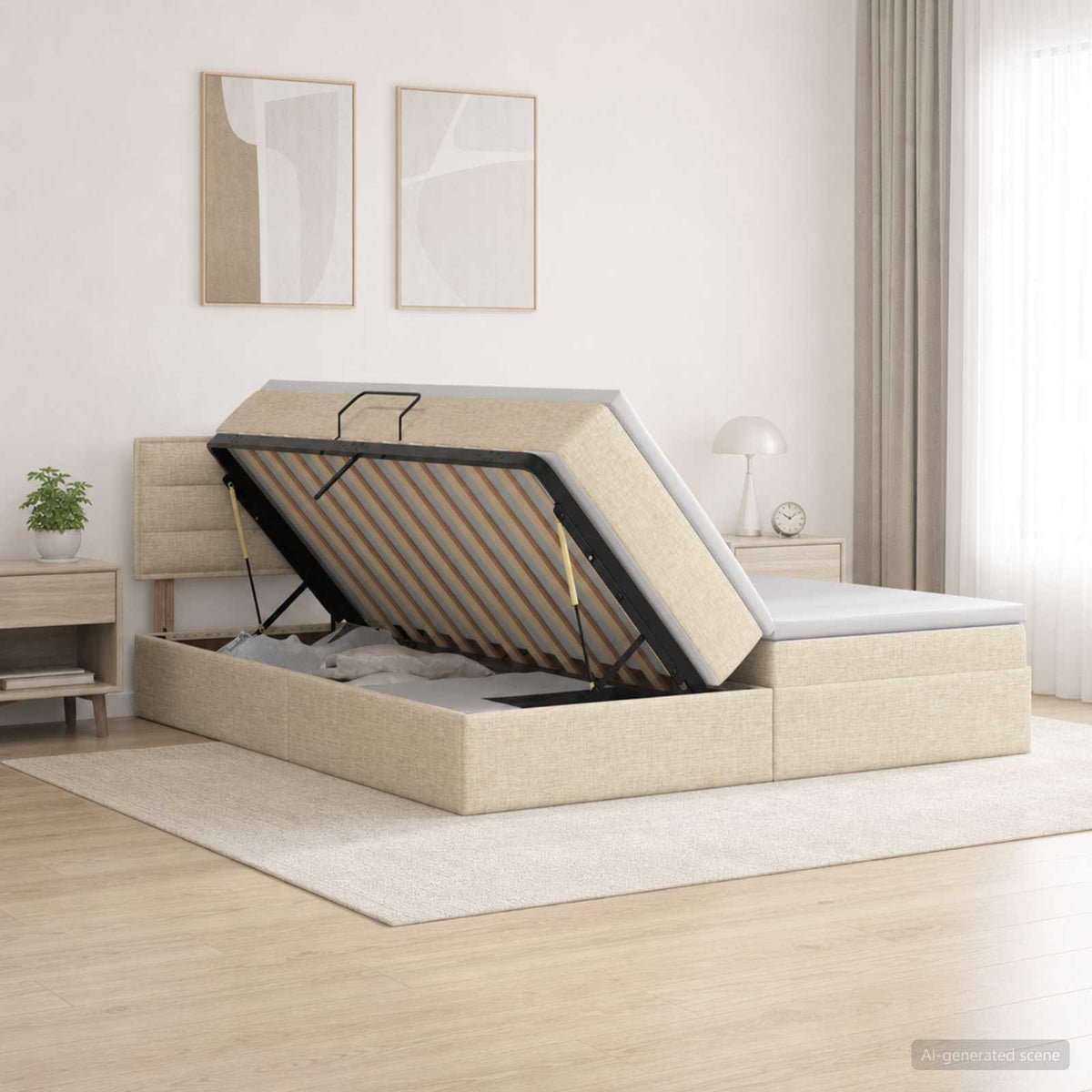 LED Opslagbed met Matras Crèmekleurig 180 x 200 cm Stof