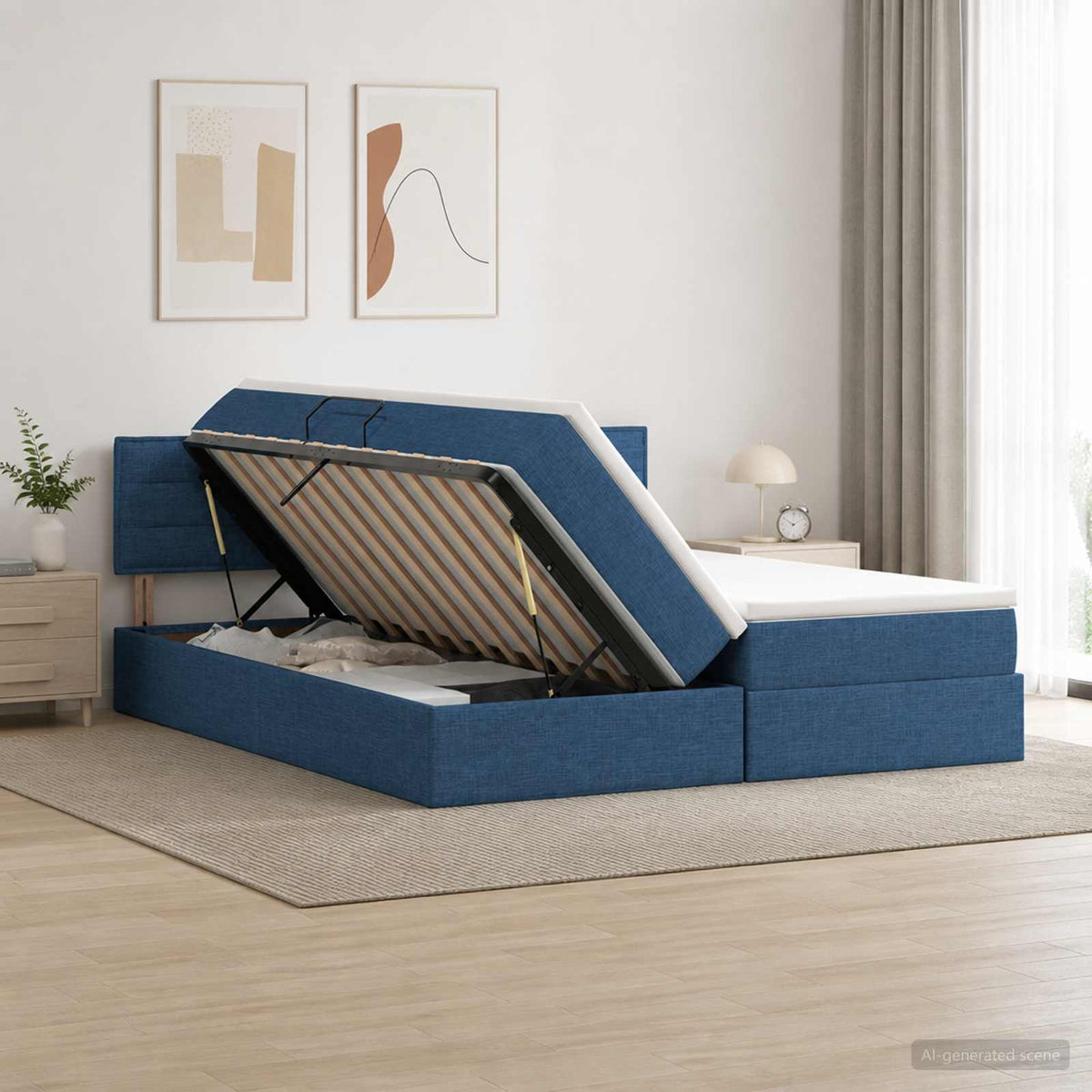Opslag bed met hoofdeinde 2 st Blauw Nep Leer