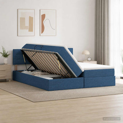Opslag bed met hoofdeinde 2 st Blauw Nep Leer