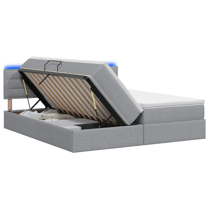 LED Opslagbed met Matras Lichtgrijs 200 x 200 cm Stof