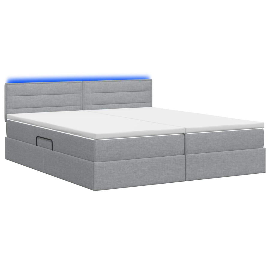 LED Opslagbed met Matras Lichtgrijs 200 x 200 cm Stof