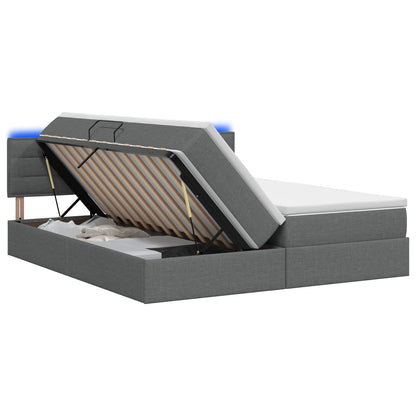 LED Opslagbed met Matras Donkergrijs 200 x 200 cm Stof
