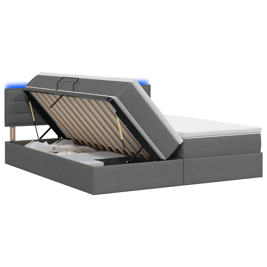 LED Opslagbed met Matras Donkergrijs 200 x 200 cm Stof
