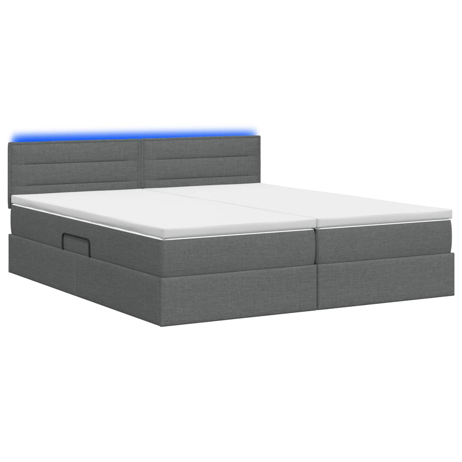 LED Opslagbed met Matras Donkergrijs 200 x 200 cm Stof