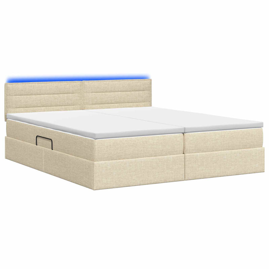LED Opslagbed met Matras Crèmekleurig 200 x 200 cm Stof