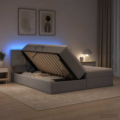 LED Opslagbed met Matras Lichtgrijs 200 x 200 cm Stof