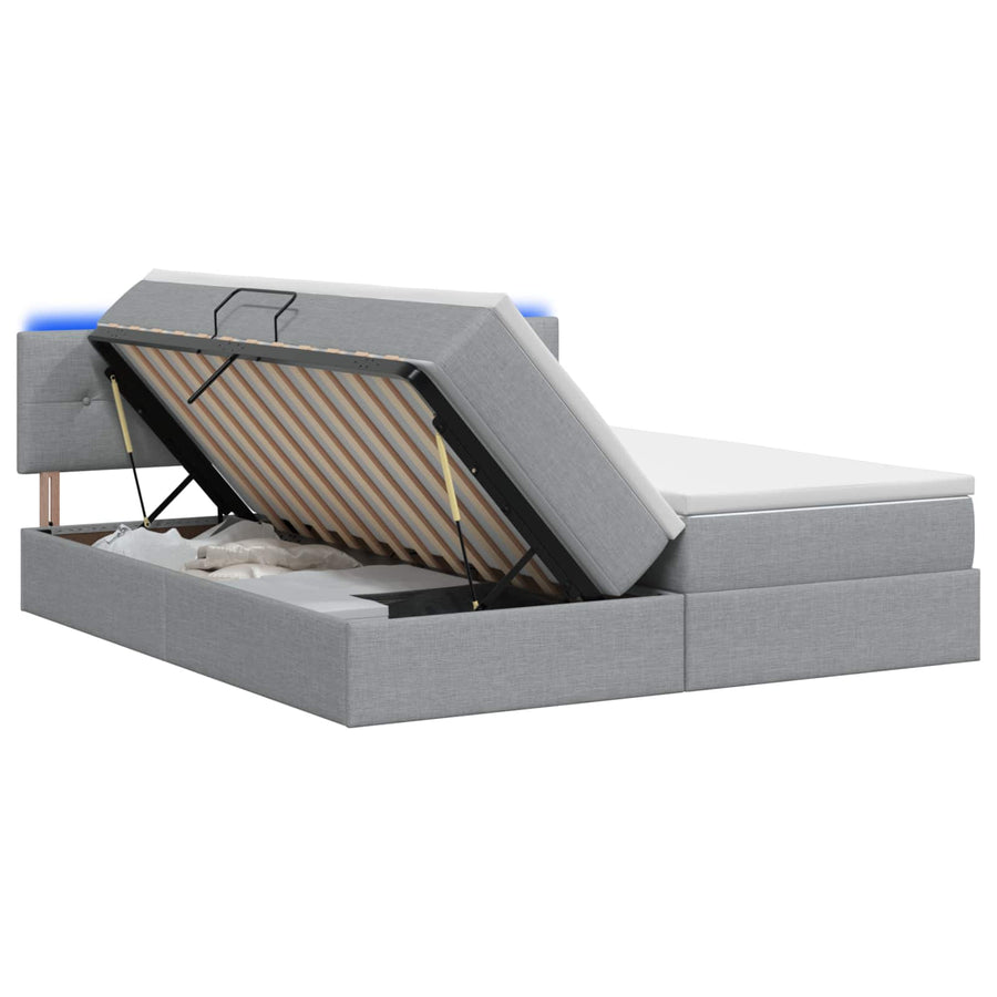 LED Opslagbed met Matras Lichtgrijs 180 x 200 cm Stof