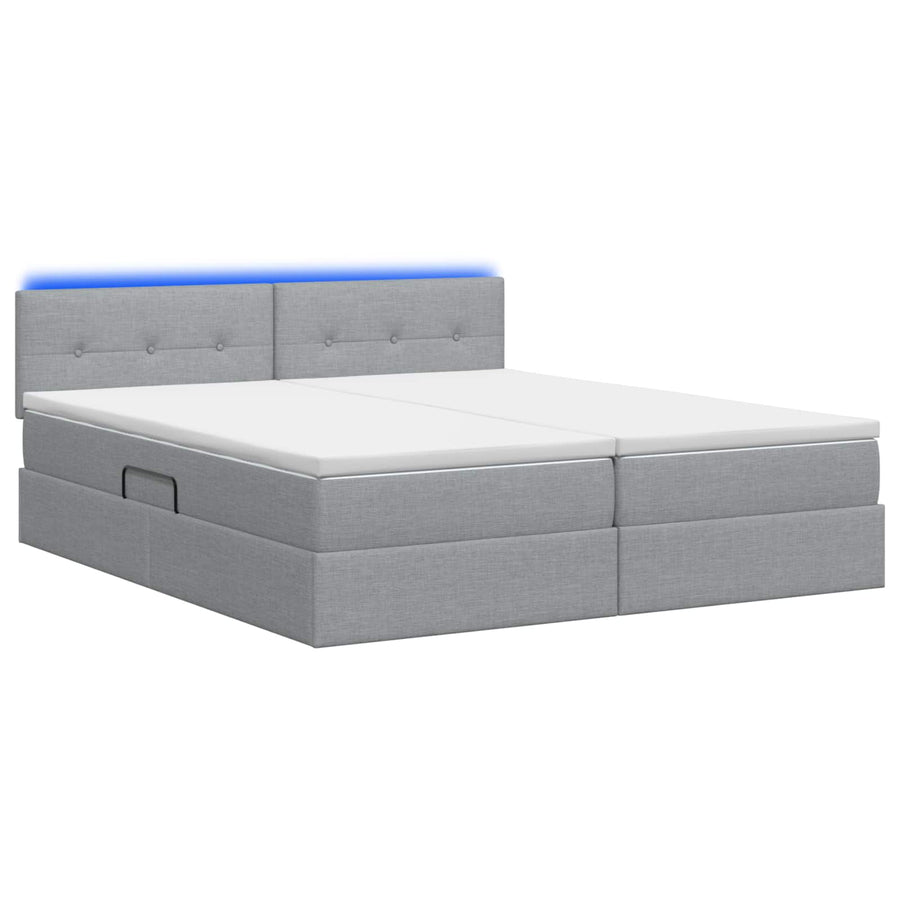LED Opslagbed met Matras Lichtgrijs 180 x 200 cm Stof