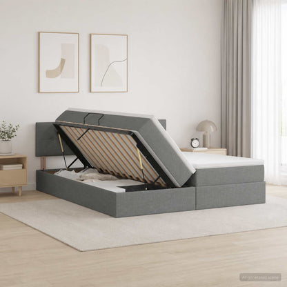 LED Opslagbed met Matras Donkergrijs 180 x 200 cm Stof