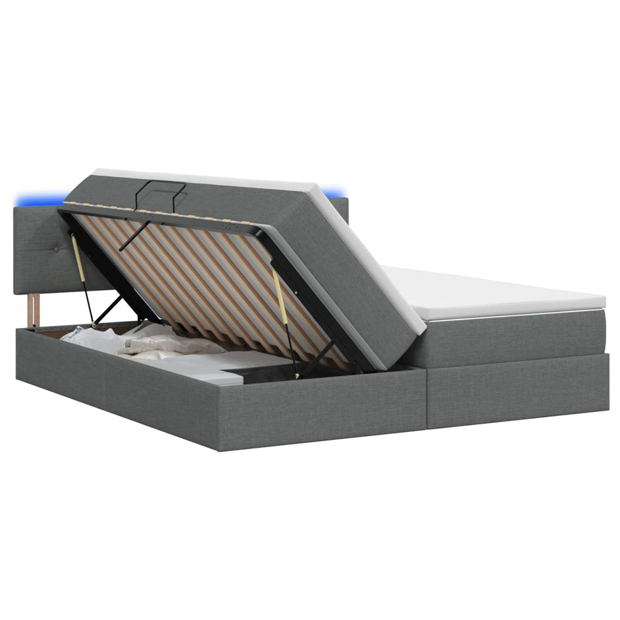 LED Opslagbed met Matras Donkergrijs 180 x 200 cm Stof