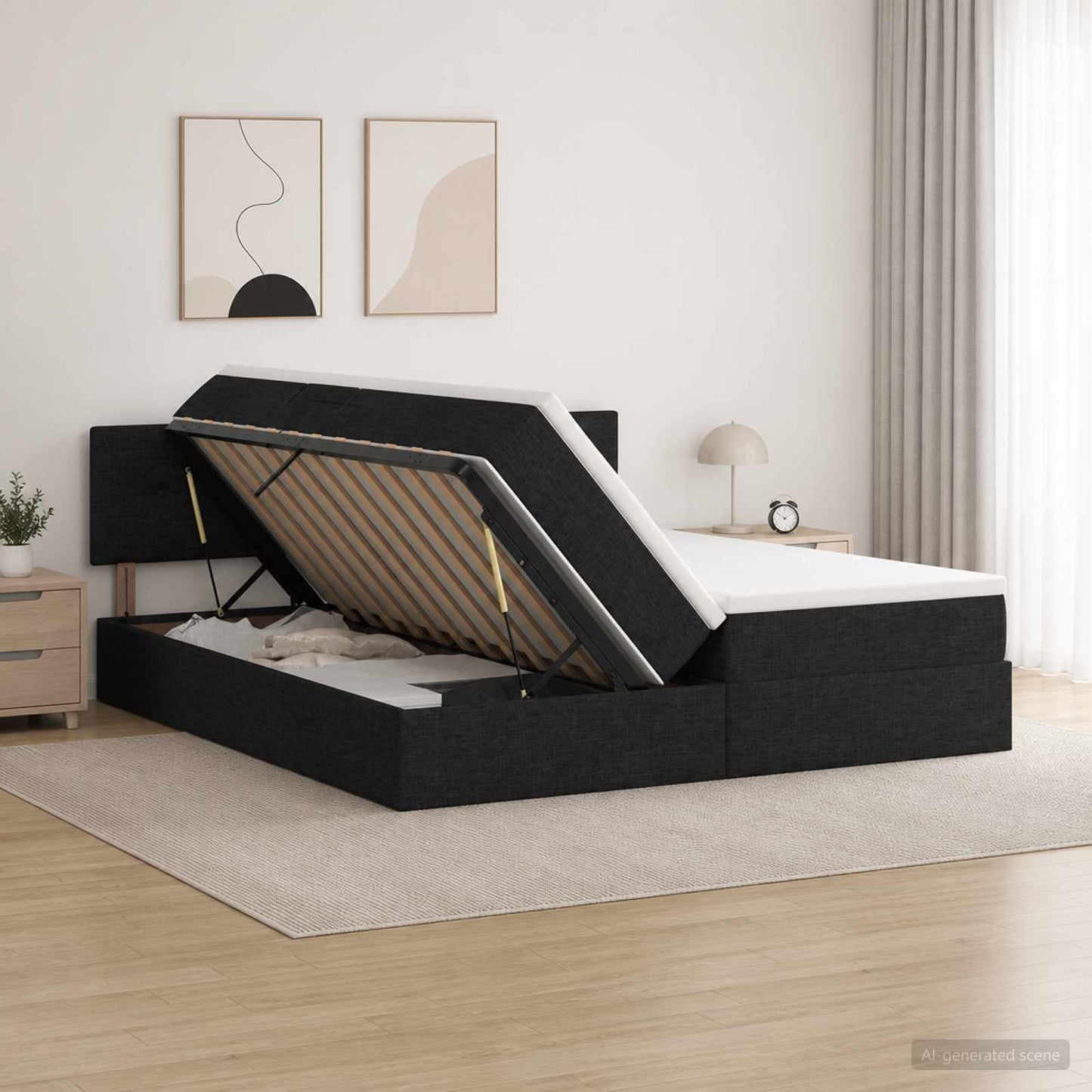 LED Opslagbed met Matras Zwart 200 x 200 cm Stof