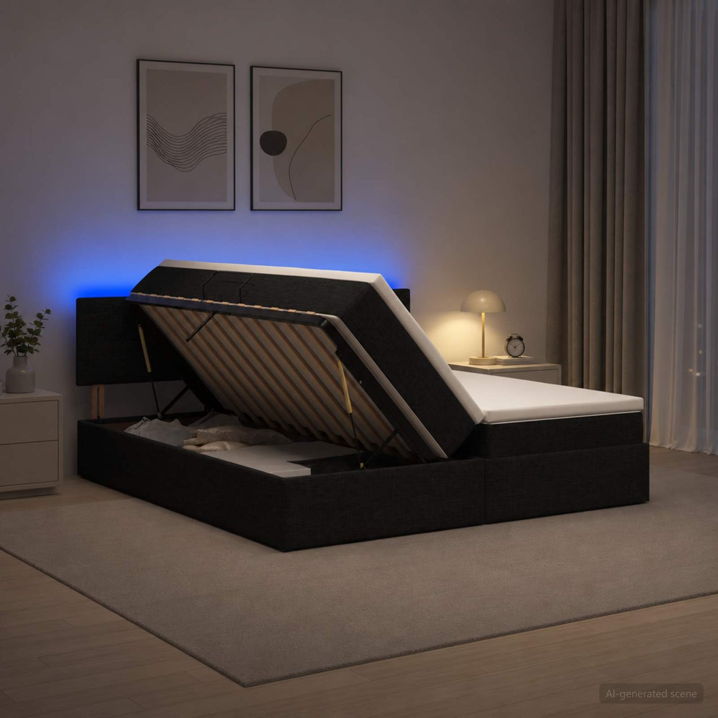 LED Opslagbed met Matras Zwart 200 x 200 cm Stof